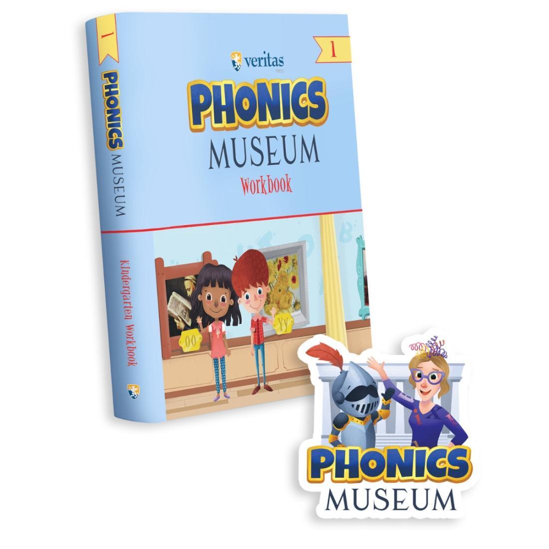 The Phonics Museum Kindergarten Workbook with the Museum Bag decal.