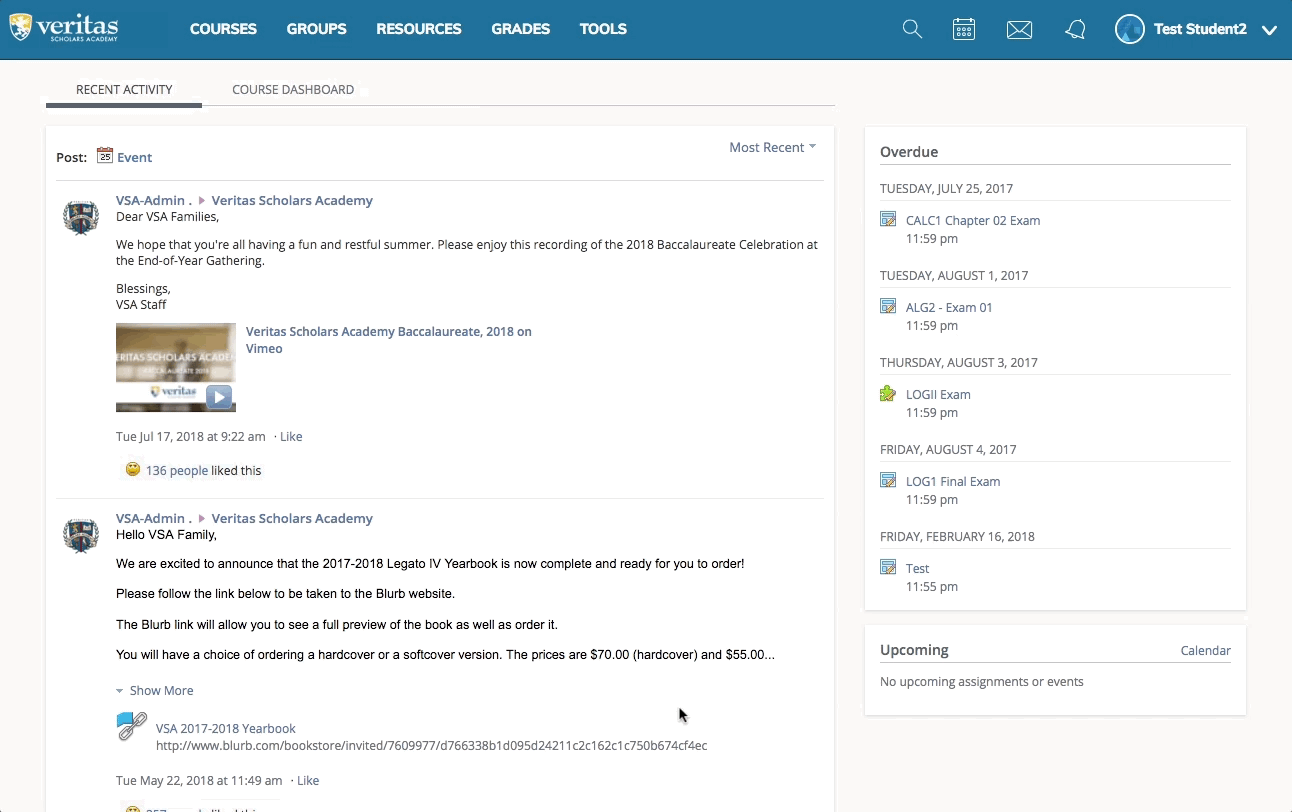 Opening a course from the Courses menu in Schoology