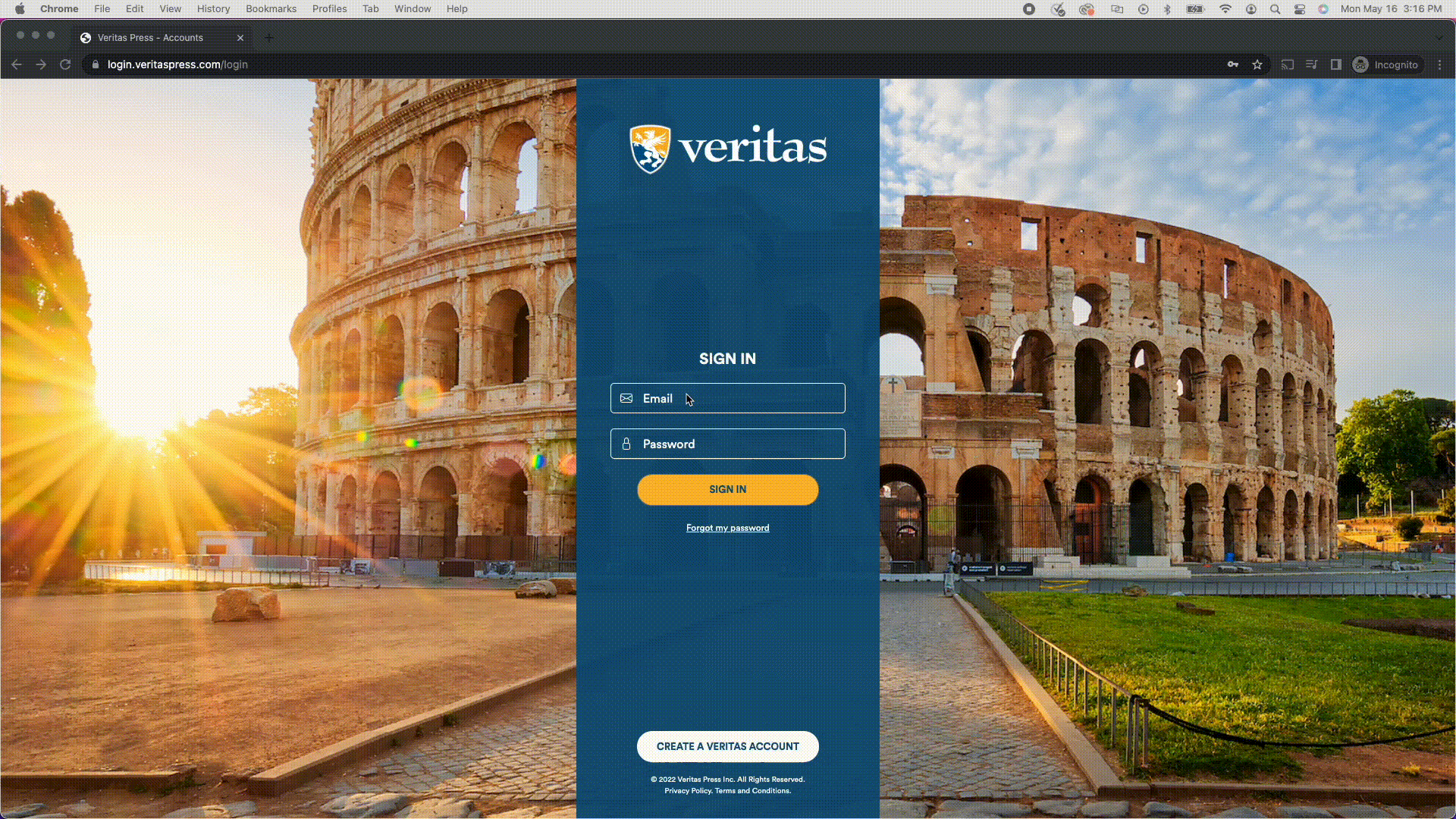 Logging in to Schoology through the Veritas login portal